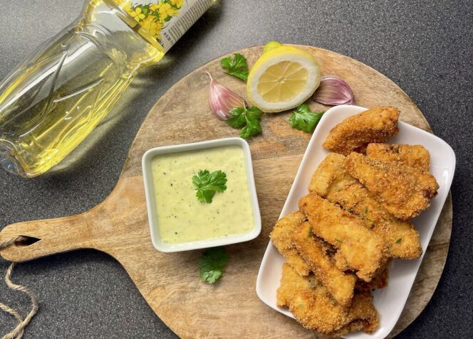 Friteerattu kana ja valkosipulimajoneesi