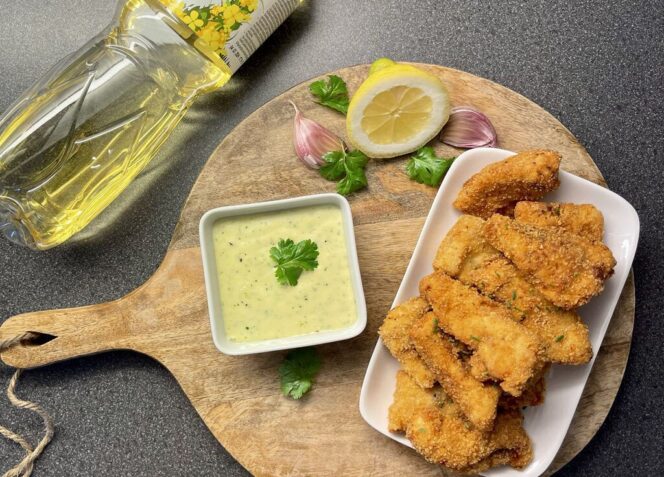 Friteerattu kana ja valkosipulimajoneesi